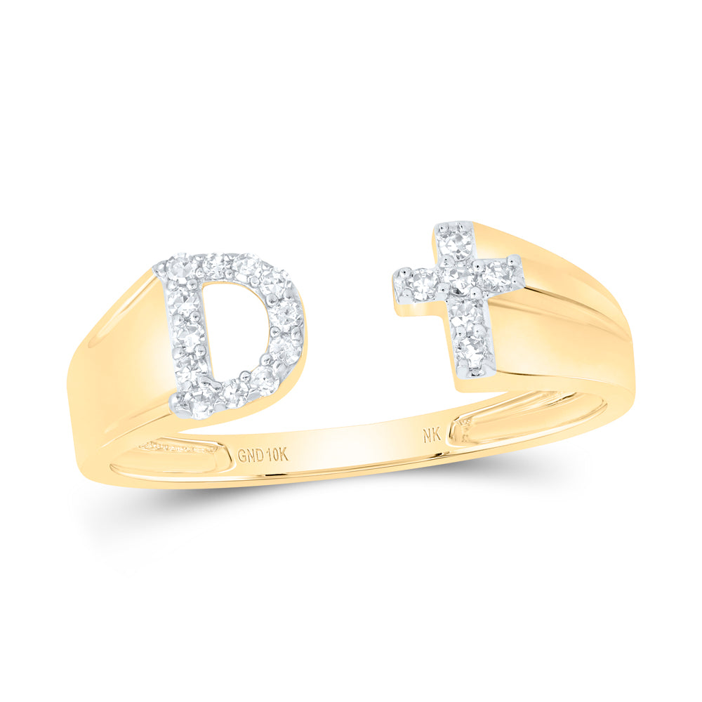10kt Yellow Or White Gold Natural Diamond Initial Ladies Cross Wedding Engagement Anniversary Ring