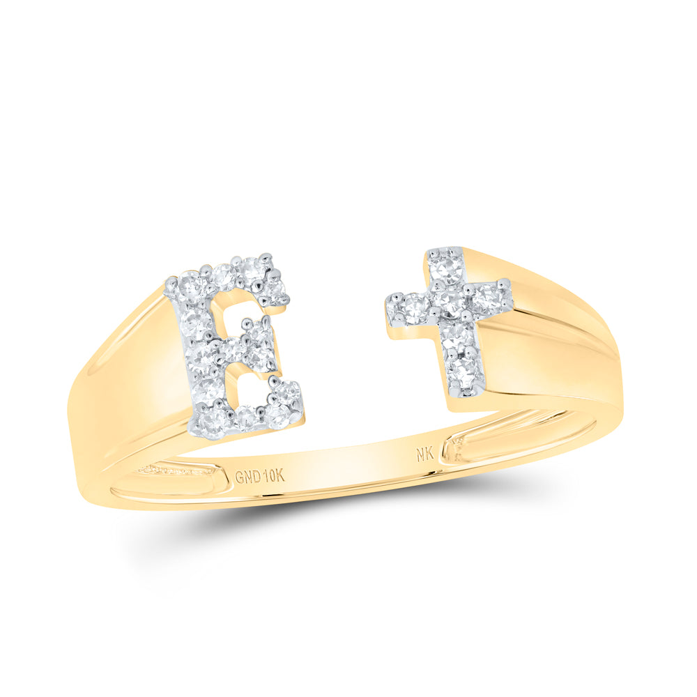 10kt Yellow Or White Gold Natural Diamond Initial Ladies Cross Wedding Engagement Anniversary Ring