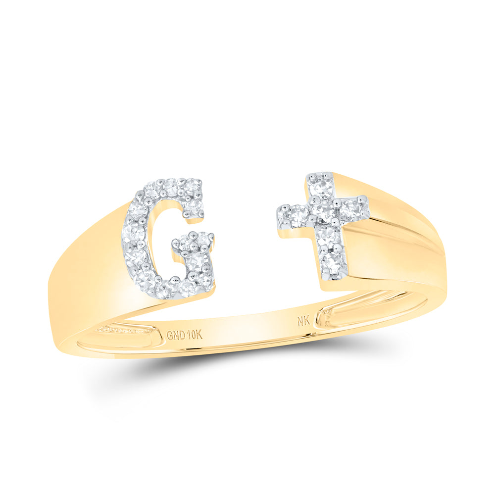 10kt Yellow Or White Gold Natural Diamond Initial Ladies Cross Wedding Engagement Anniversary Ring