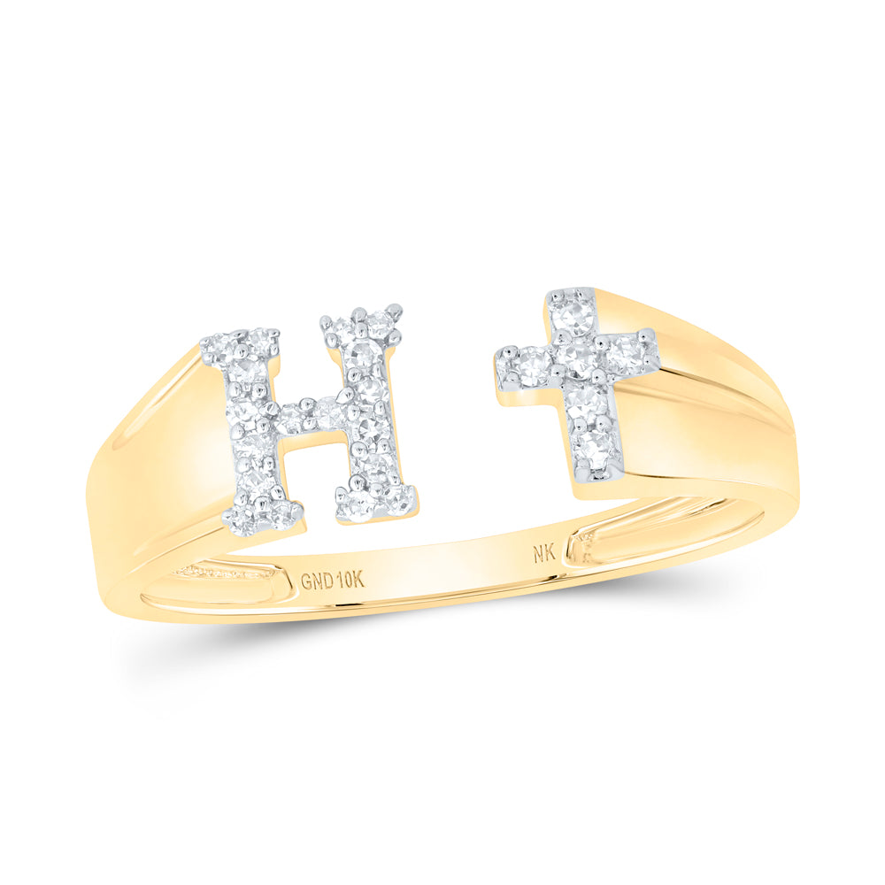 10kt Yellow Or White Gold Natural Diamond Initial Ladies Cross Wedding Engagement Anniversary Ring