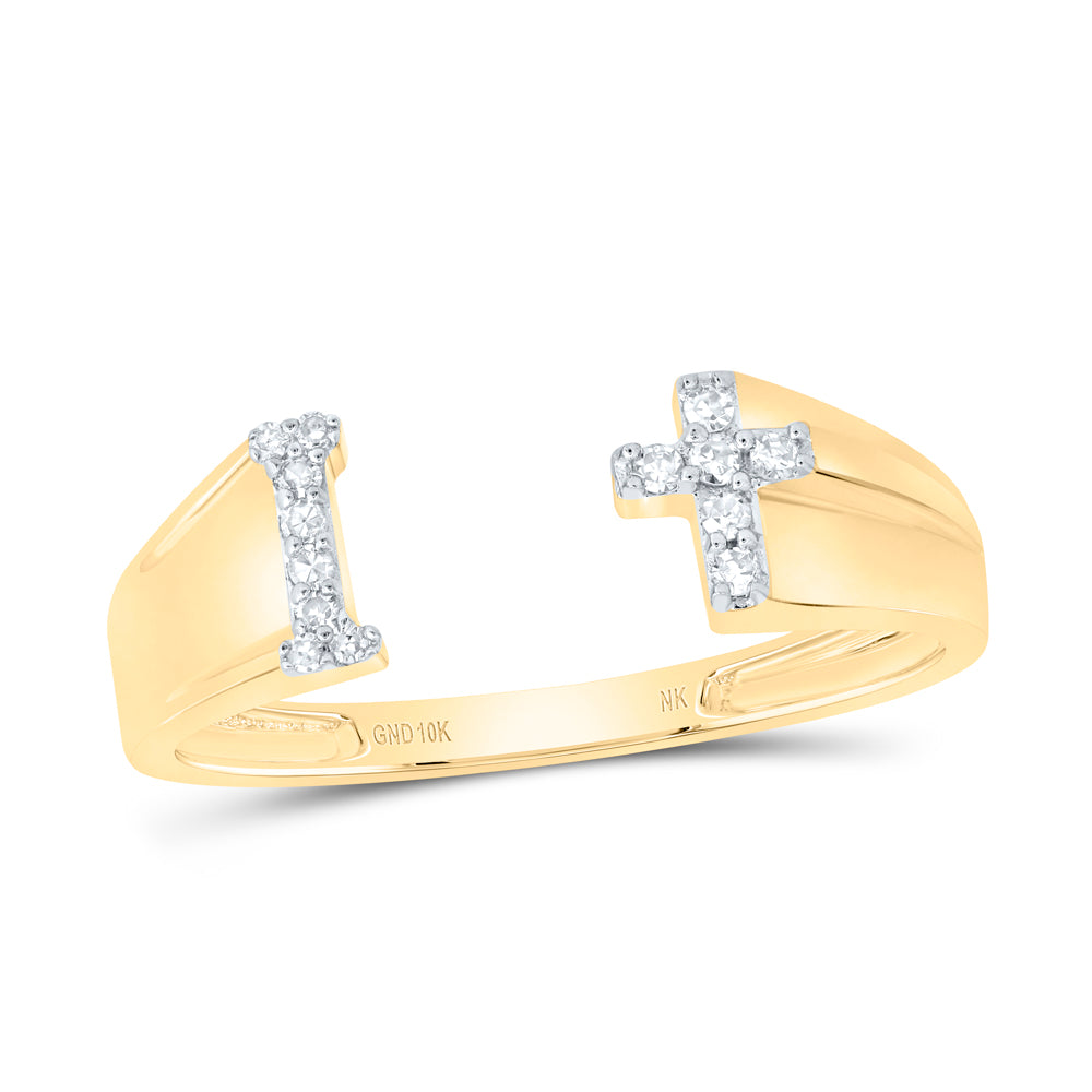 10kt Yellow Or White Gold Natural Diamond Initial Ladies Cross Wedding Engagement Anniversary Ring