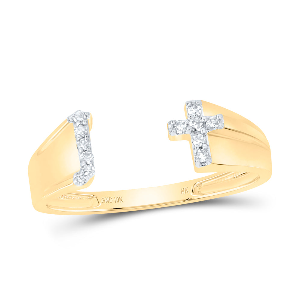 10kt Yellow Or White Gold Natural Diamond Initial Ladies Cross Wedding Engagement Anniversary Ring