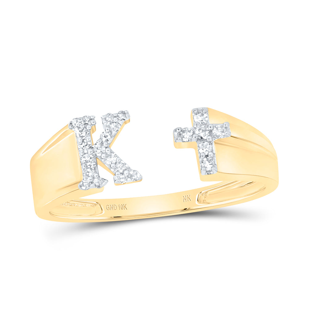 10kt Yellow Or White Gold Natural Diamond Initial Ladies Cross Wedding Engagement Anniversary Ring