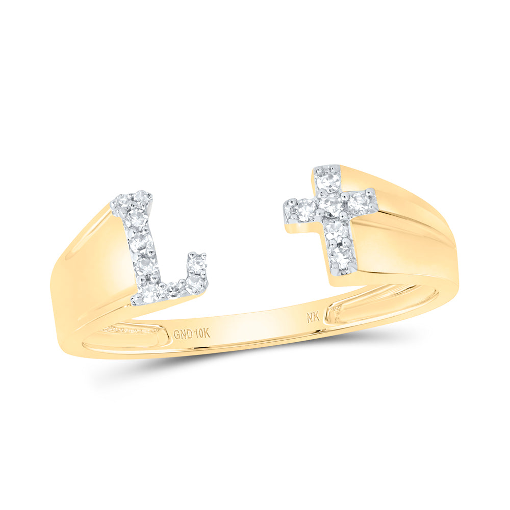 10kt Yellow Or White Gold Natural Diamond Initial Ladies Cross Wedding Engagement Anniversary Ring