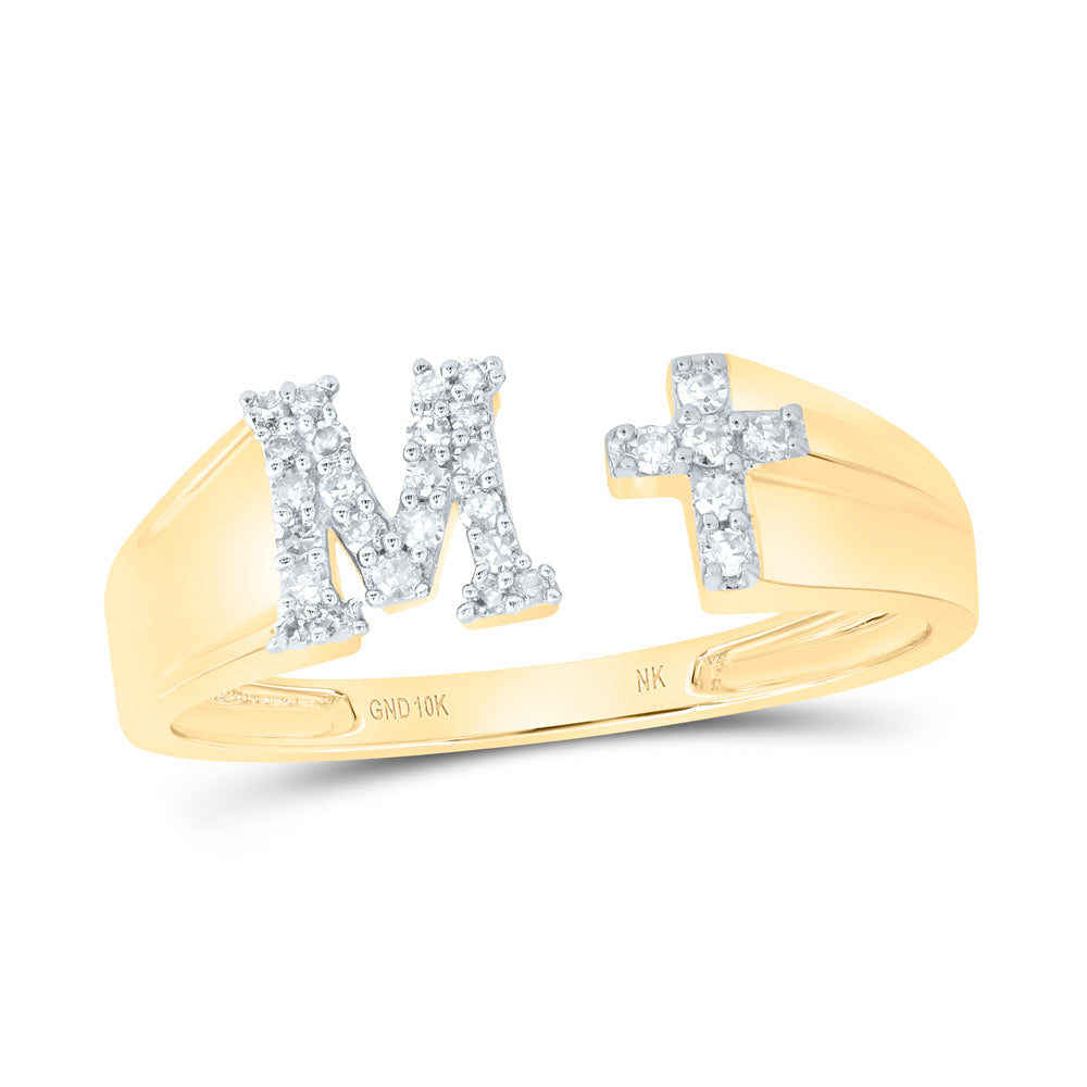 10kt Yellow Or White Gold Natural Diamond Initial Ladies Cross Wedding Engagement Anniversary Ring