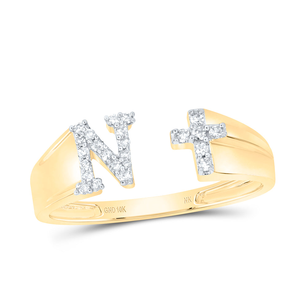10kt Yellow Or White Gold Natural Diamond Initial Ladies Cross Wedding Engagement Anniversary Ring