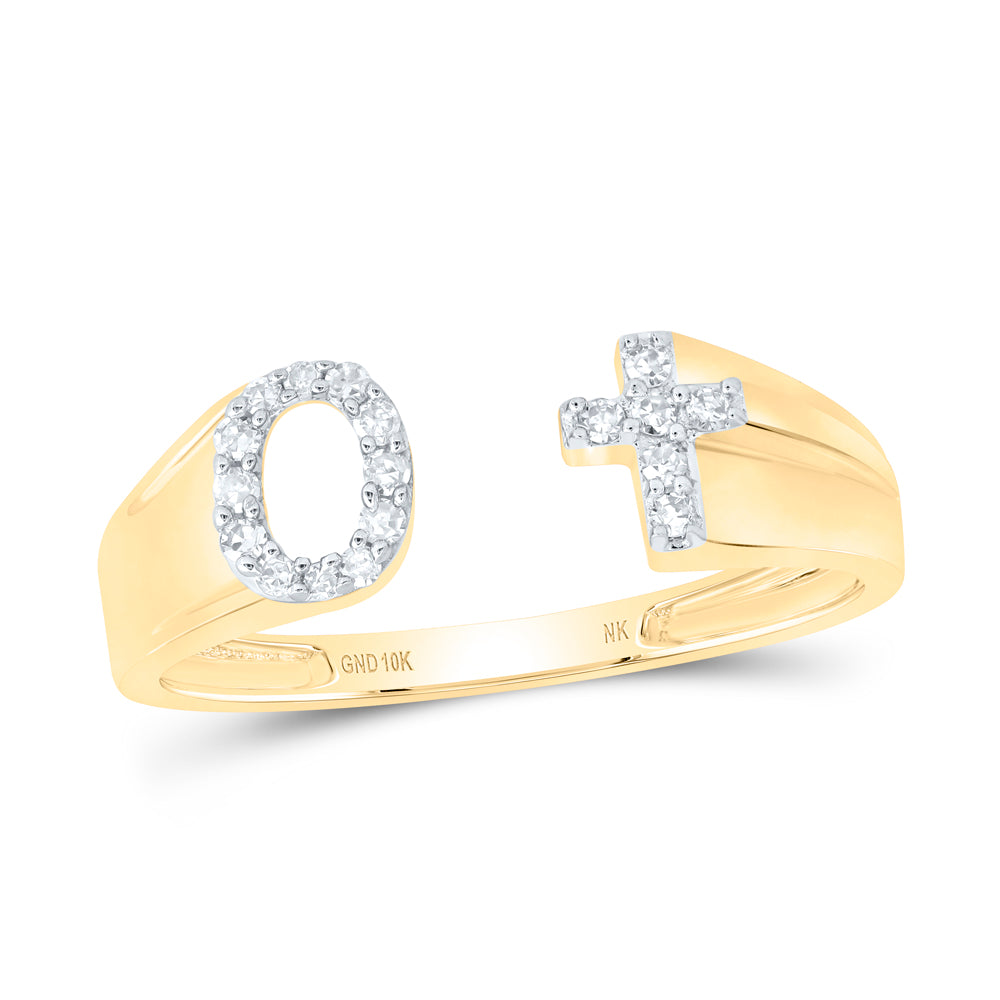 10kt Yellow Or White Gold Natural Diamond Initial Ladies Cross Wedding Engagement Anniversary Ring