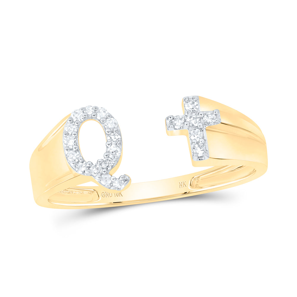 10kt Yellow Or White Gold Natural Diamond Initial Ladies Cross Wedding Engagement Anniversary Ring