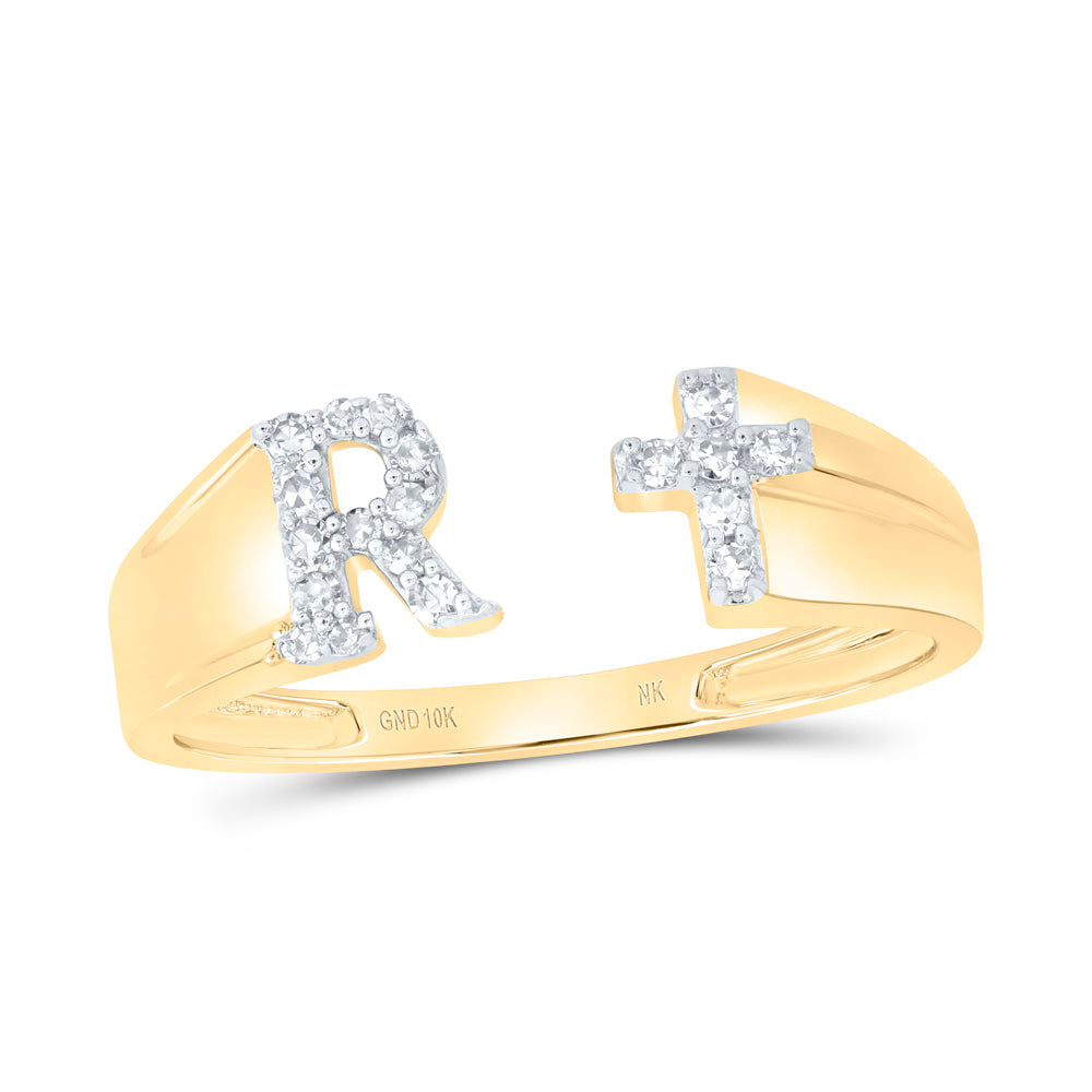 10kt Yellow Or White Gold Natural Diamond Initial Ladies Cross Wedding Engagement Anniversary Ring