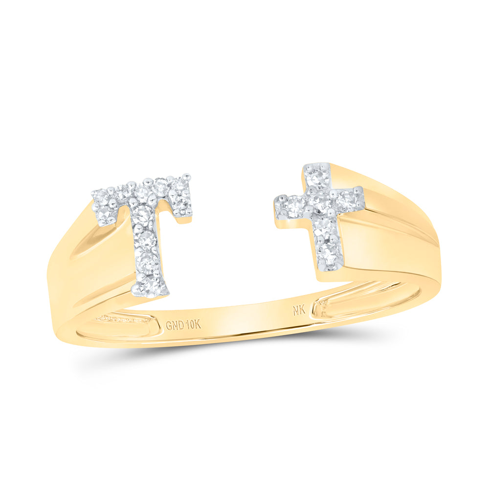 10kt Yellow Or White Gold Natural Diamond Initial Ladies Cross Wedding Engagement Anniversary Ring