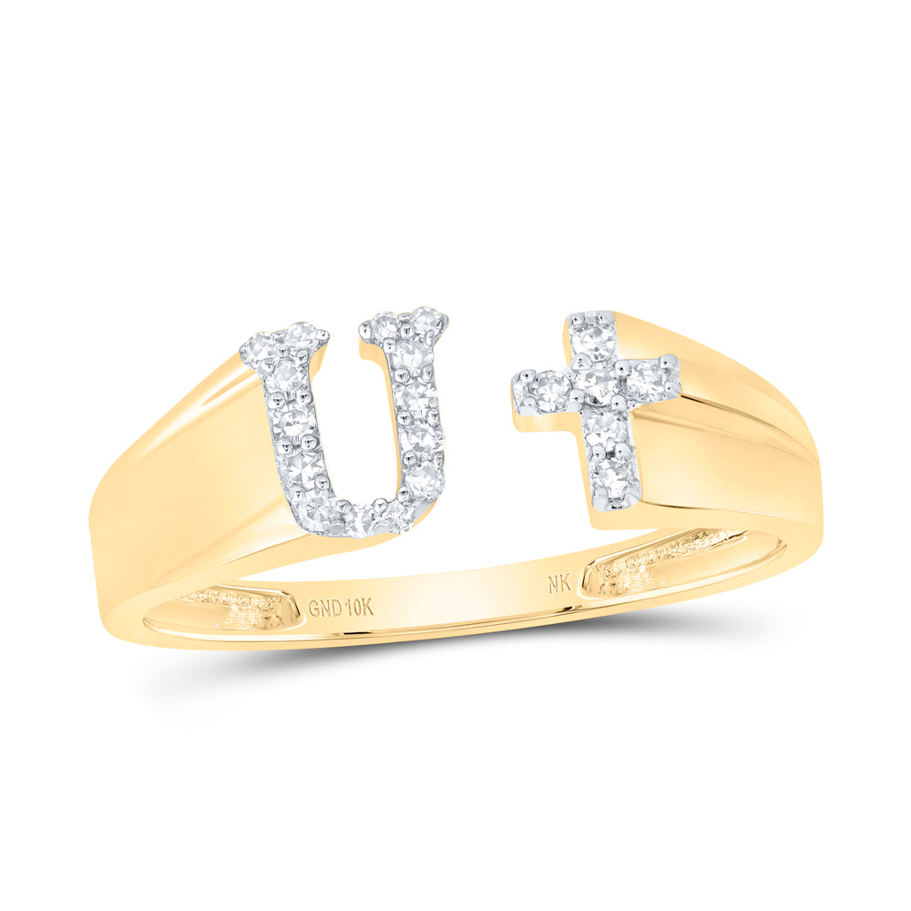 10kt Yellow Or White Gold Natural Diamond Initial Ladies Cross Wedding Engagement Anniversary Ring
