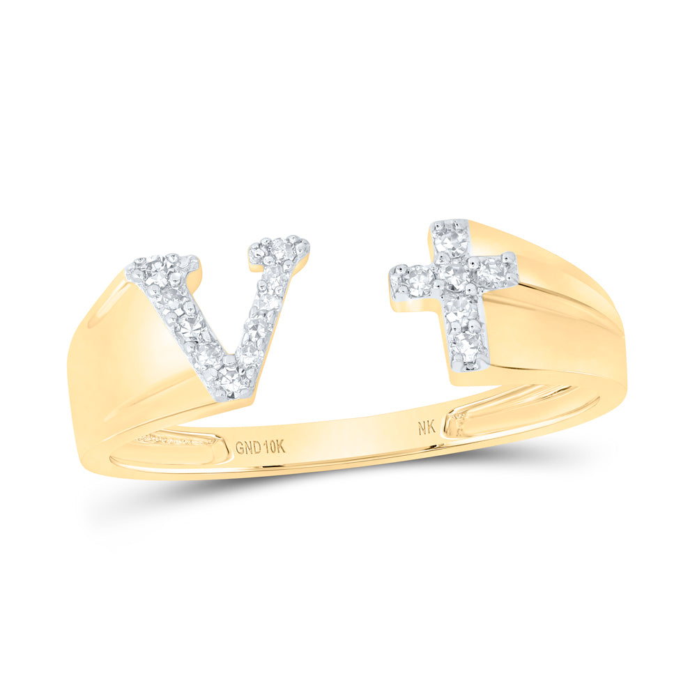 10kt Yellow Or White Gold Natural Diamond Initial Ladies Cross Wedding Engagement Anniversary Ring