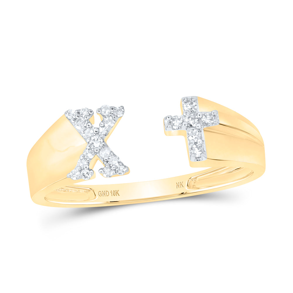10kt Yellow Or White Gold Natural Diamond Initial Ladies Cross Wedding Engagement Anniversary Ring