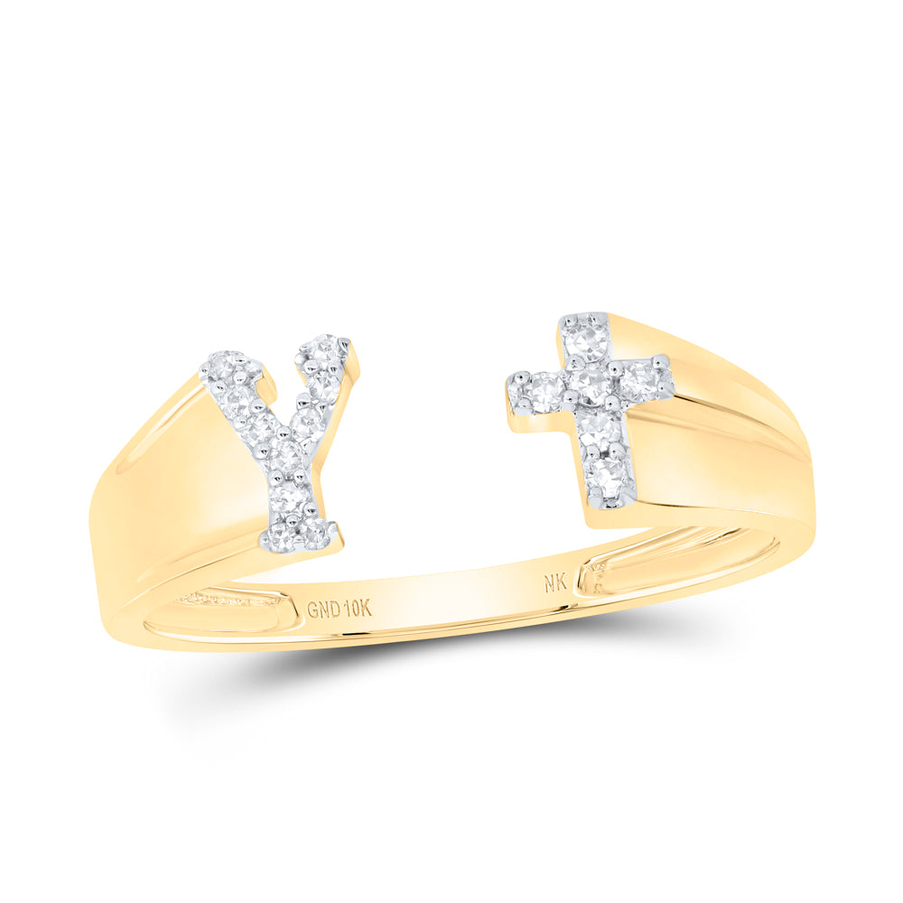 10kt Yellow Or White Gold Natural Diamond Initial Ladies Cross Wedding Engagement Anniversary Ring