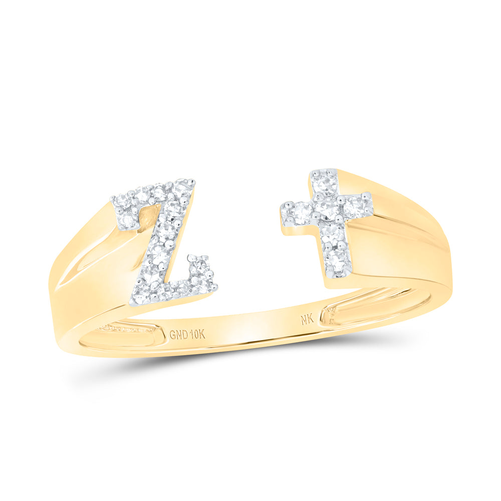 10kt Yellow Or White Gold Natural Diamond Initial Ladies Cross Wedding Engagement Anniversary Ring