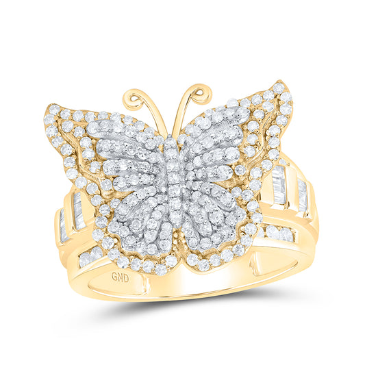 14kt Yellow Gold 1 1/4 Cttw Diamond Fashion Wedding Engagement Anniversary Butterfly Ring, Women Size: 5-9