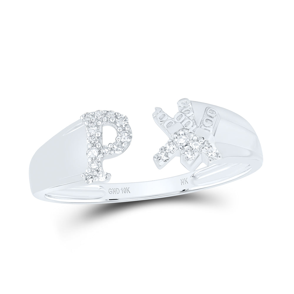 10K White Gold 1/10Ctw Natural Diamond Gift Initial "P" Ladies Ring