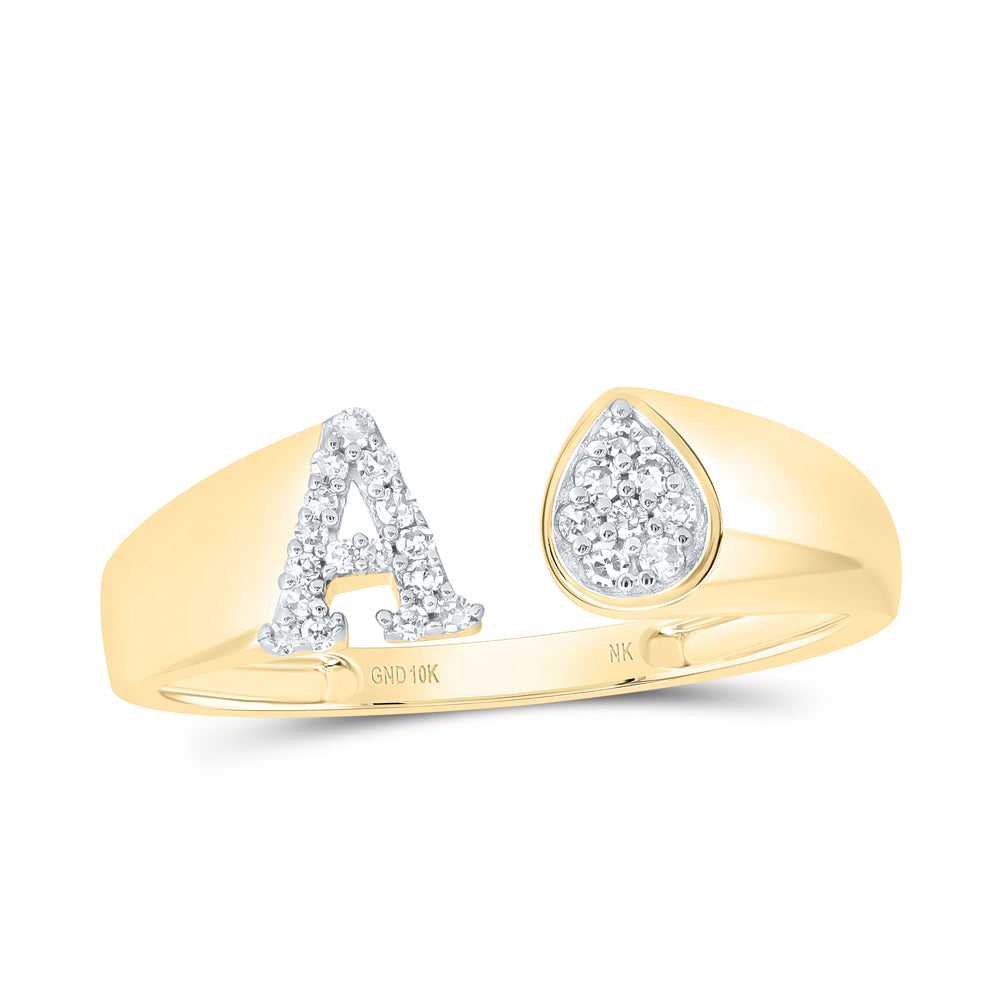 10kt Yellow Or White Gold Natural Diamond Initial Pear Ladies Wedding Engagement Anniversary Ring