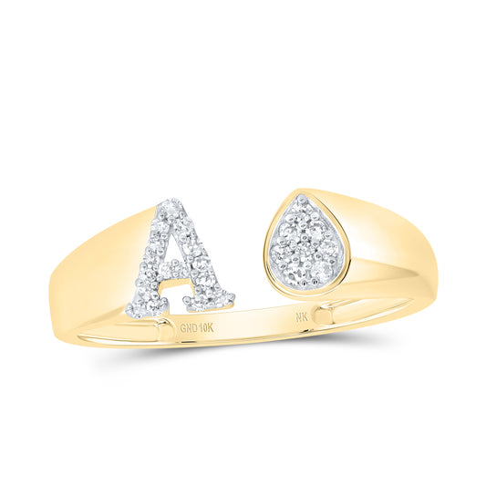 10kt Yellow Or White Gold Natural Diamond Initial Pear Ladies Wedding Engagement Anniversary Ring