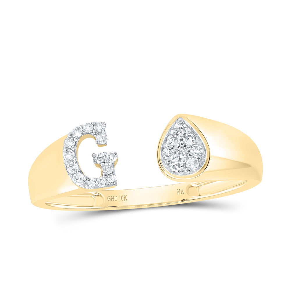 10kt Yellow Or White Gold Natural Diamond Initial Pear Ladies Wedding Engagement Anniversary Ring