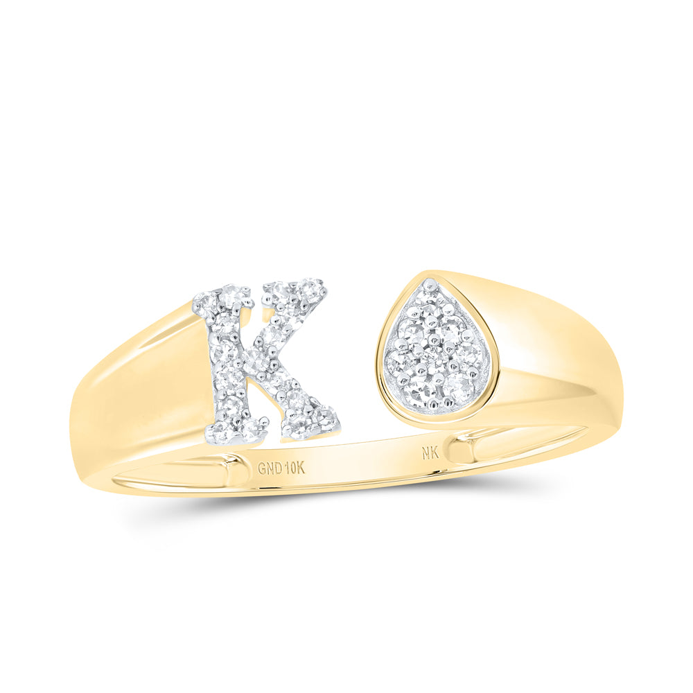 10kt Yellow Or White Gold Natural Diamond Initial Pear Ladies Wedding Engagement Anniversary Ring