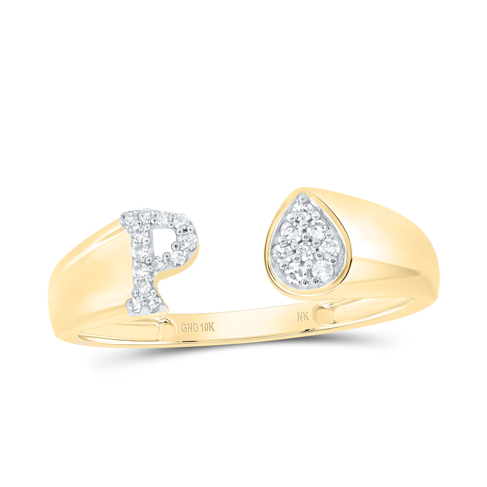 10kt Yellow Or White Gold Natural Diamond Initial Pear Ladies Wedding Engagement Anniversary Ring