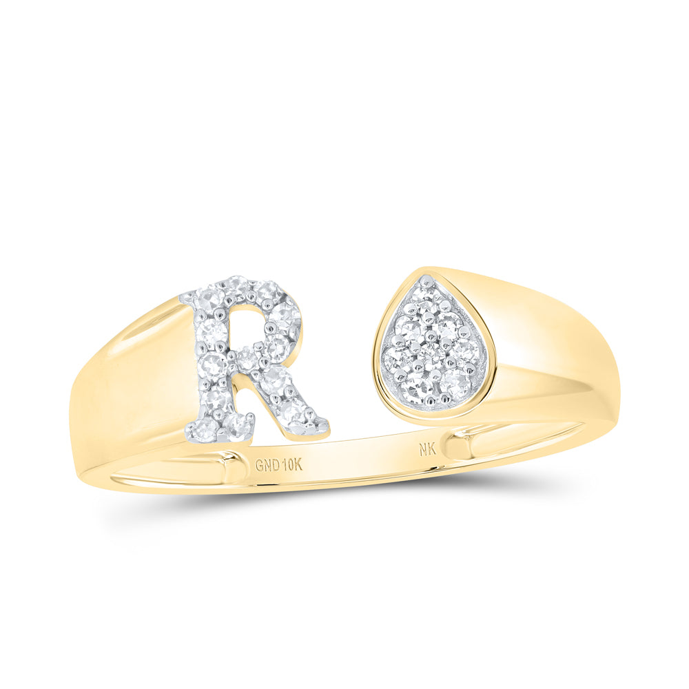 10kt Yellow Or White Gold Natural Diamond Initial Pear Ladies Wedding Engagement Anniversary Ring