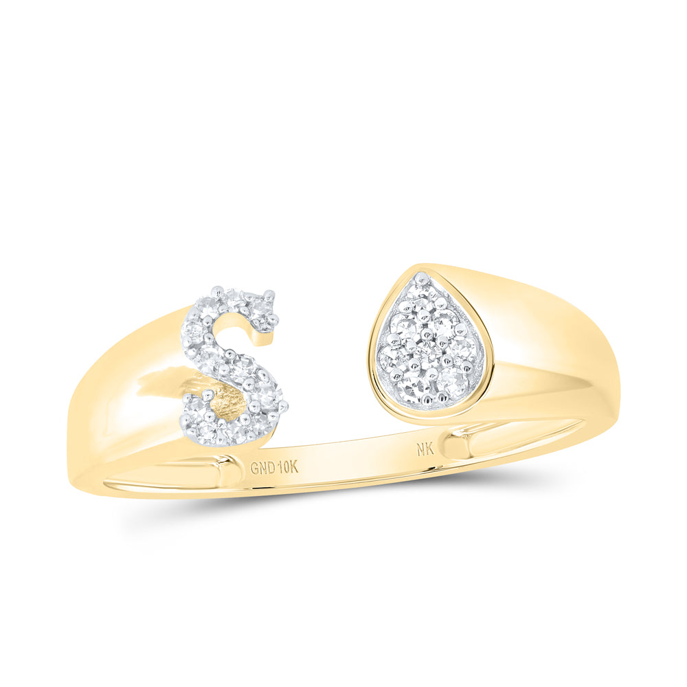 10kt Yellow Or White Gold Natural Diamond Initial Pear Ladies Wedding Engagement Anniversary Ring