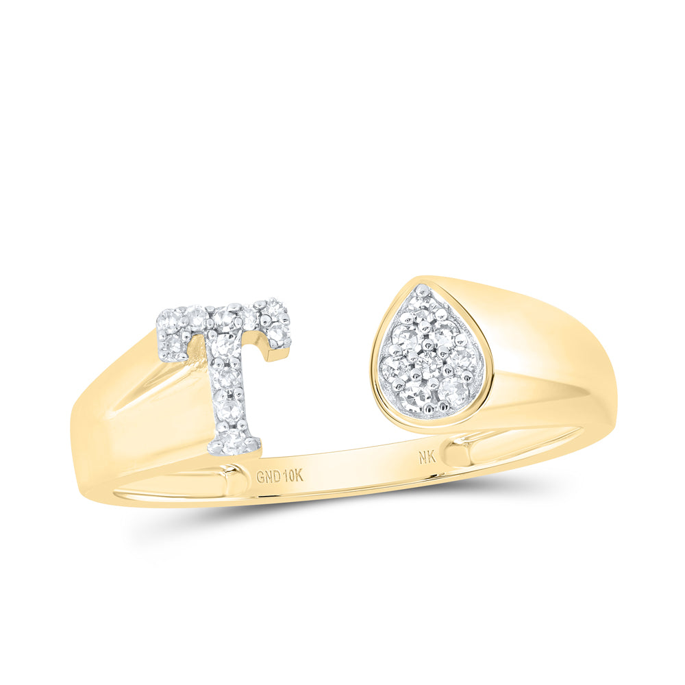 10kt Yellow Or White Gold Natural Diamond Initial Pear Ladies Wedding Engagement Anniversary Ring