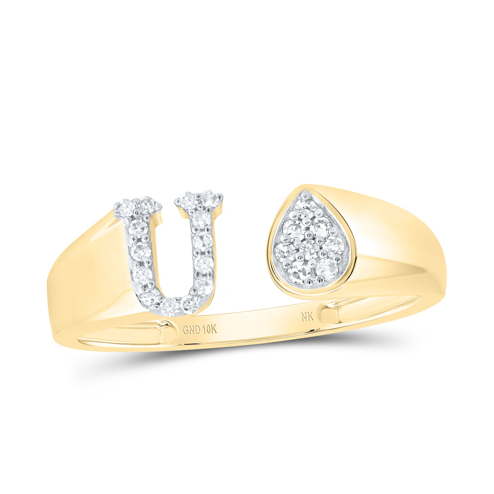 10kt Yellow Or White Gold Natural Diamond Initial Pear Ladies Wedding Engagement Anniversary Ring