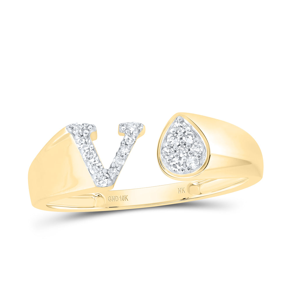 10kt Yellow Or White Gold Natural Diamond Initial Pear Ladies Wedding Engagement Anniversary Ring
