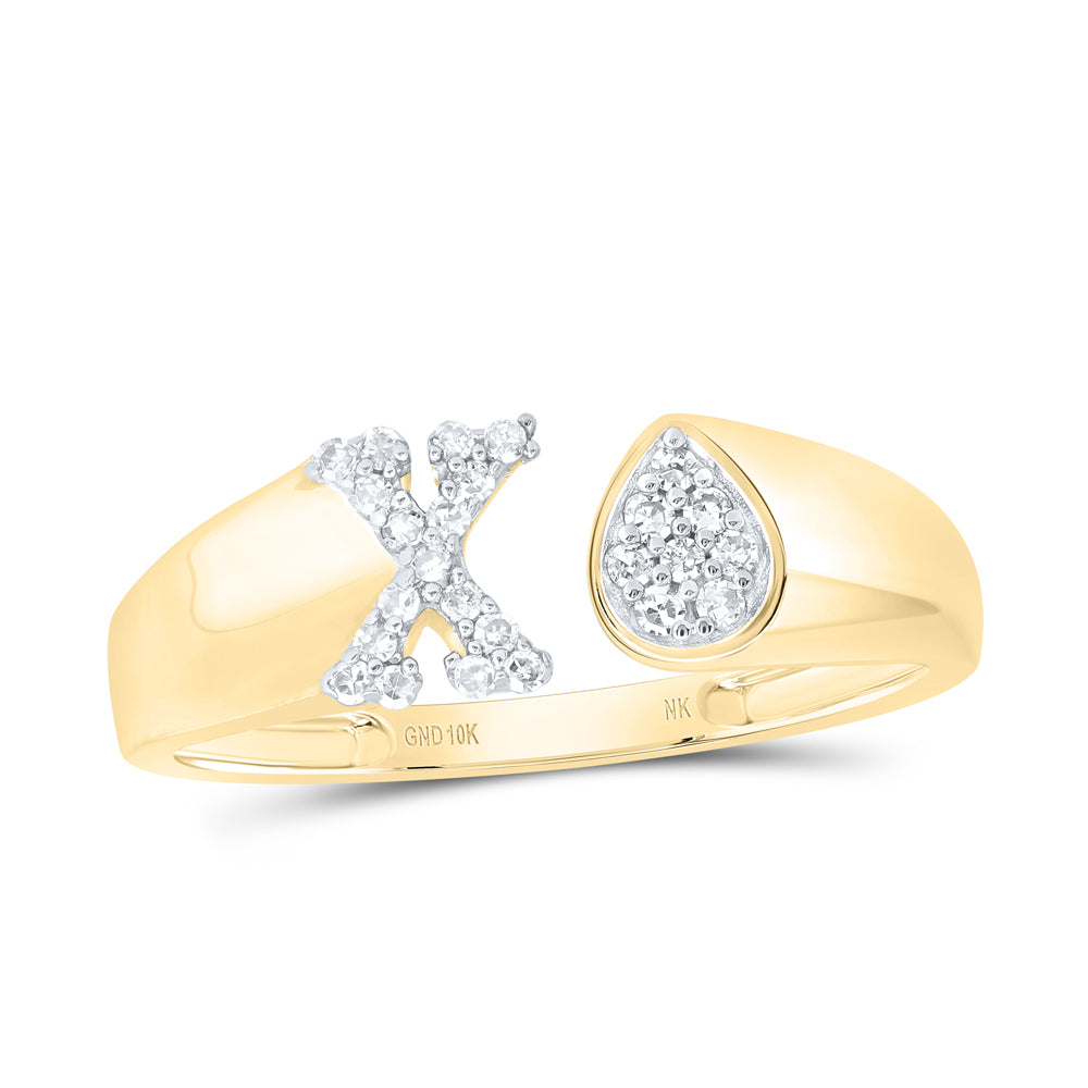 10kt Yellow Or White Gold Natural Diamond Initial Pear Ladies Wedding Engagement Anniversary Ring