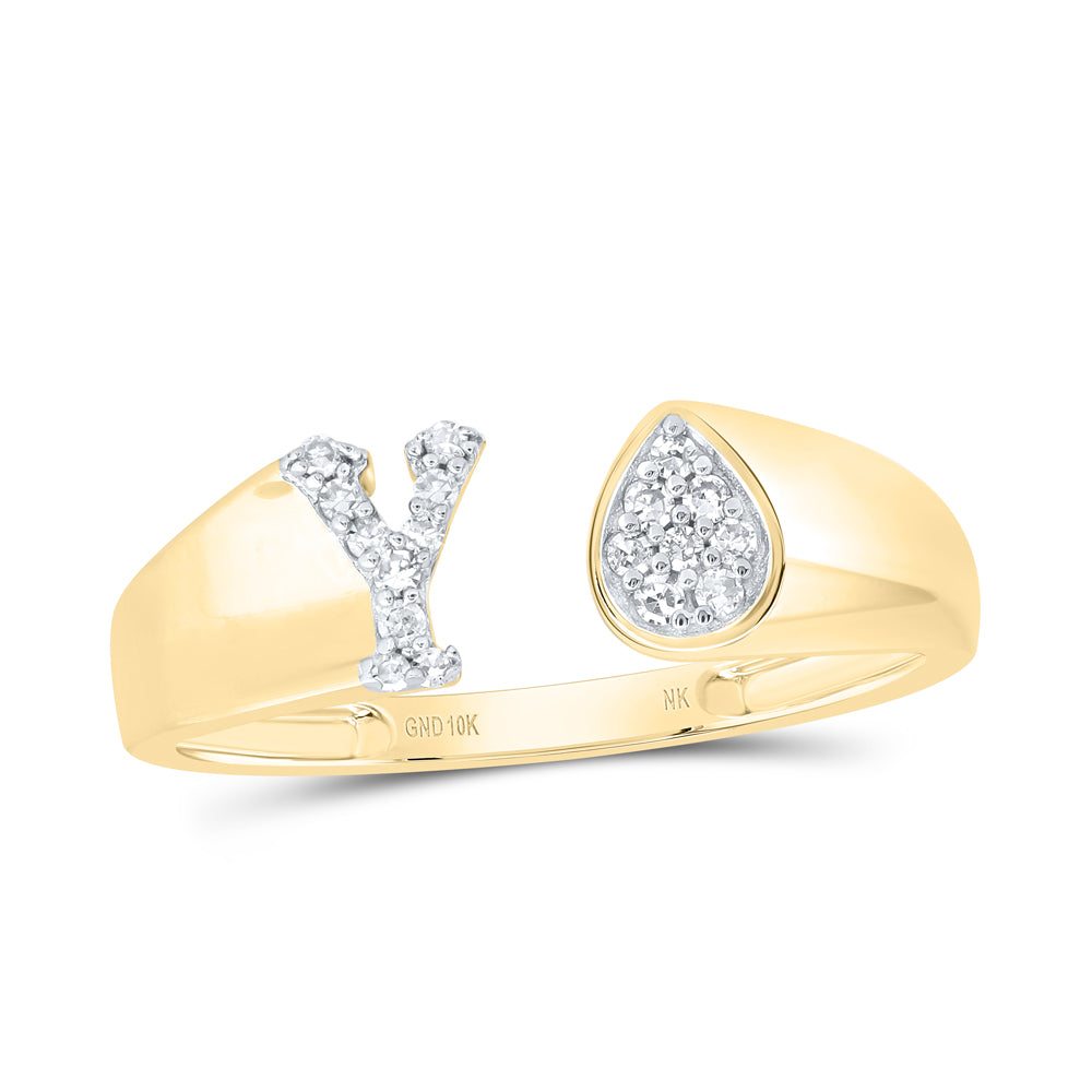 10kt Yellow Or White Gold Natural Diamond Initial Pear Ladies Wedding Engagement Anniversary Ring