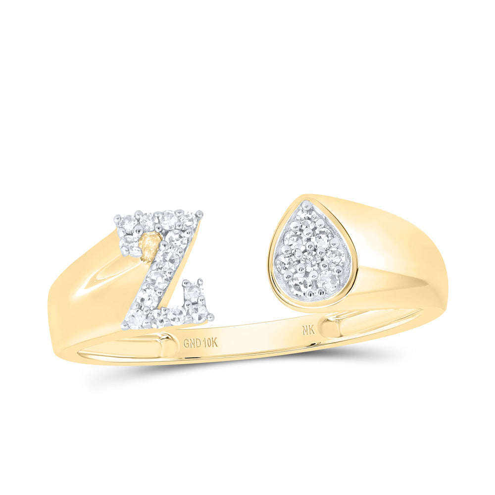 10kt Yellow Or White Gold Natural Diamond Initial Pear Ladies Wedding Engagement Anniversary Ring