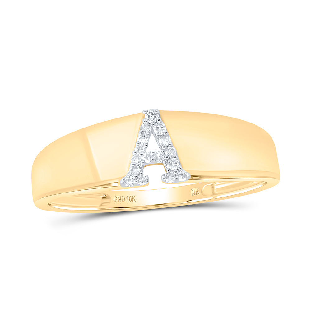10kt Yellow Gold 1/20 Cttw Natural Diamond Initial " A" Ladies Wedding Engagement Anniversary Ring, Women Size: 5-9