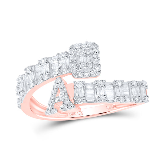 10K Rose Gold 1/2Ctw Natural Diamond Fashion Initial "A" Ladies Cuff Ring