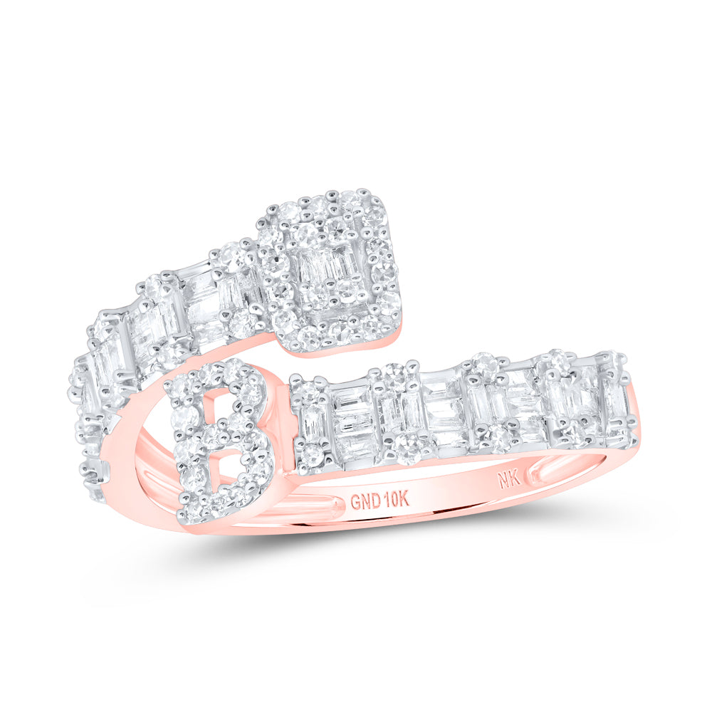 10K Rose Gold 1/2Ctw Natural Diamond Fashion Initial "A" Ladies Cuff Ring