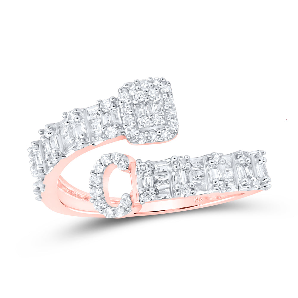 10K Rose Gold 1/2Ctw Natural Diamond Fashion Initial "A" Ladies Cuff Ring