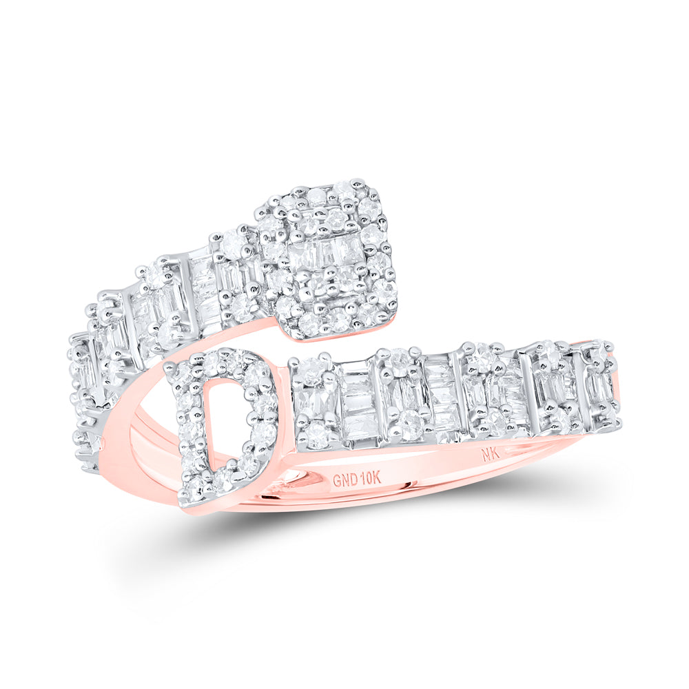 10K Rose Gold 1/2Ctw Natural Diamond Fashion Initial "A" Ladies Cuff Ring