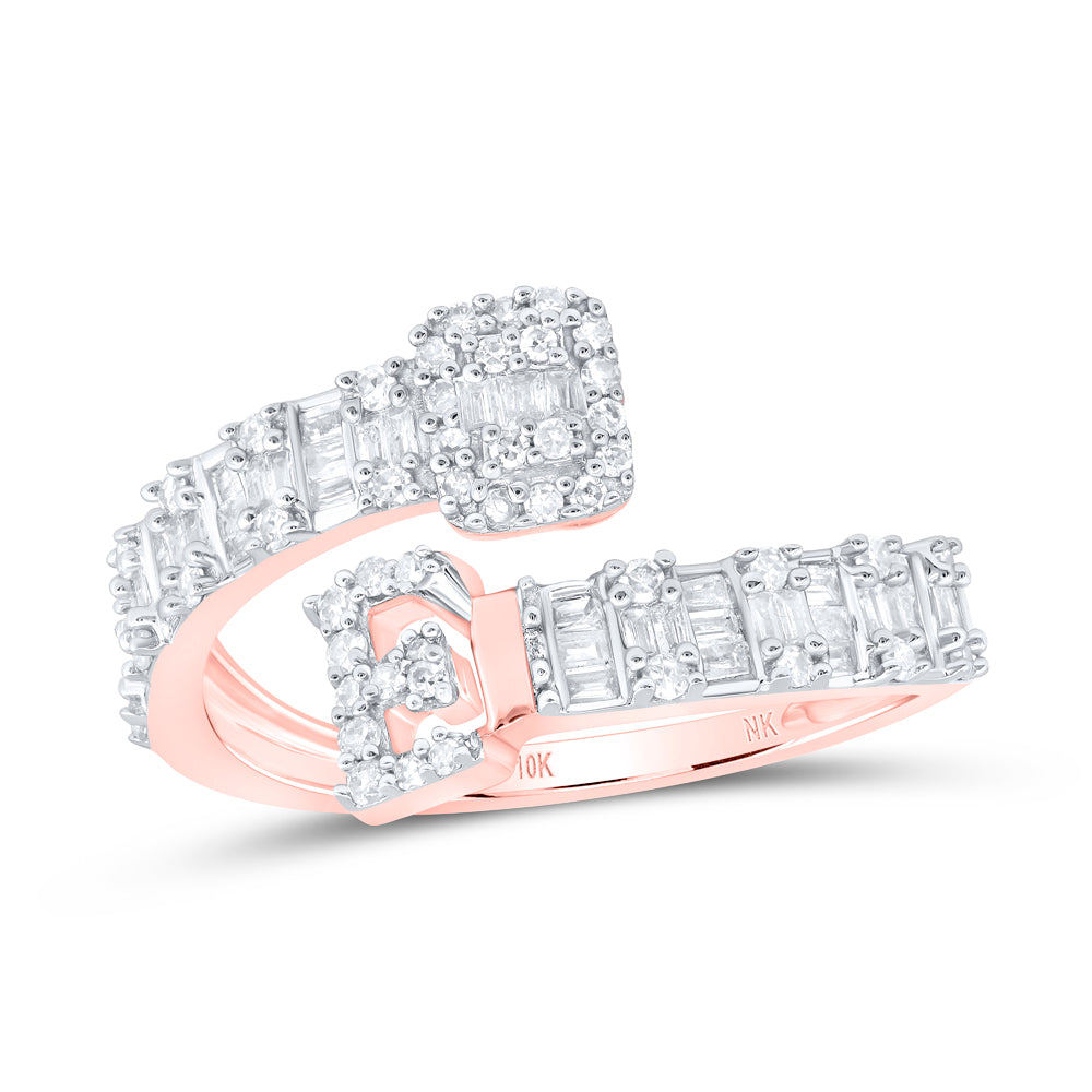 10K Rose Gold 1/2Ctw Natural Diamond Fashion Initial "A" Ladies Cuff Ring