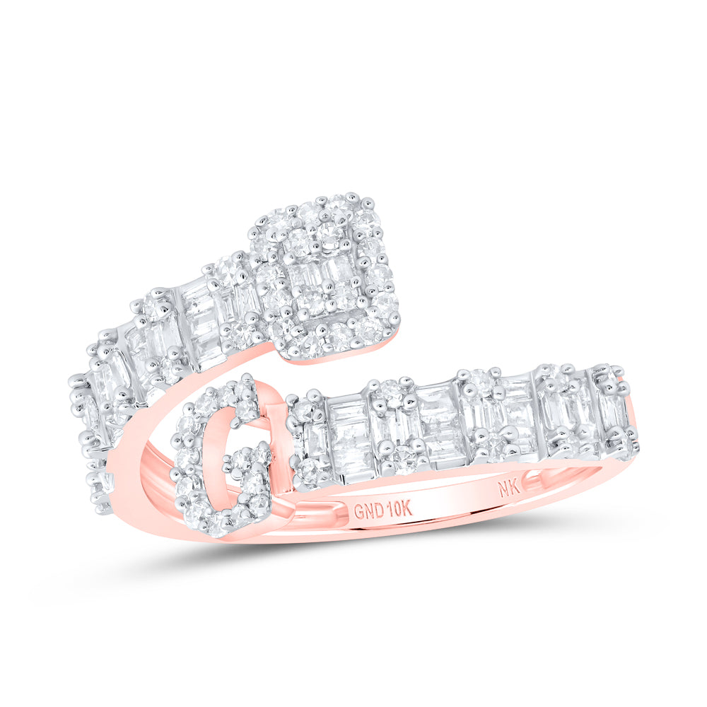 10K Rose Gold 1/2Ctw Natural Diamond Fashion Initial "A" Ladies Cuff Ring