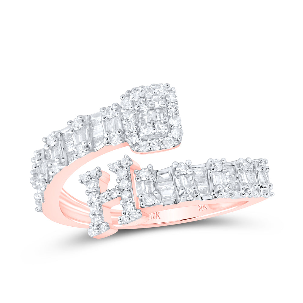 10K Rose Gold 1/2Ctw Natural Diamond Fashion Initial "A" Ladies Cuff Ring