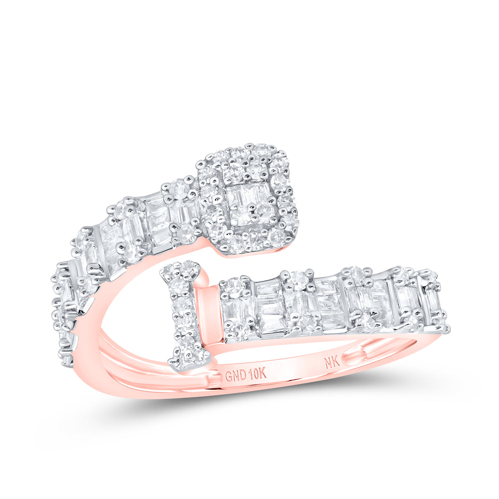 10K Rose Gold 1/2Ctw Natural Diamond Fashion Initial "A" Ladies Cuff Ring