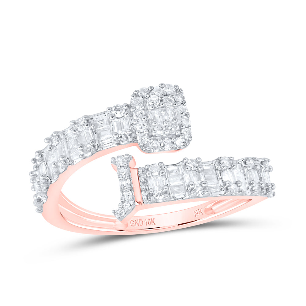 10K Rose Gold 1/2Ctw Natural Diamond Fashion Initial "A" Ladies Cuff Ring