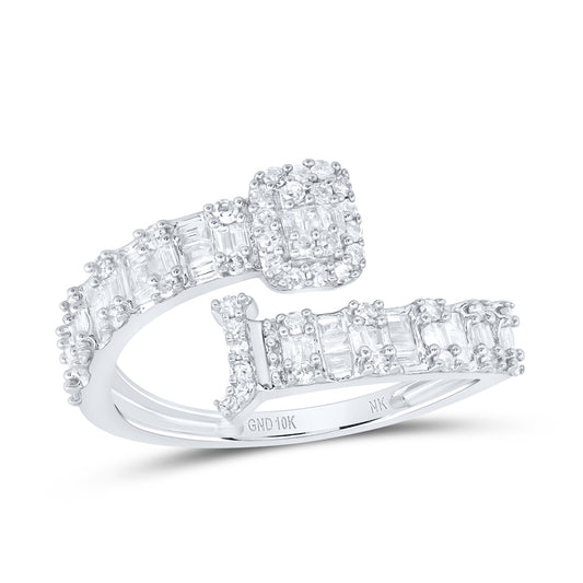 10K White Gold 1/2 Cttw Natural Diamond Nk Fashion Initial "J" Ladies Cuff Bridal Anniversary Wedding Engagement Band Ring