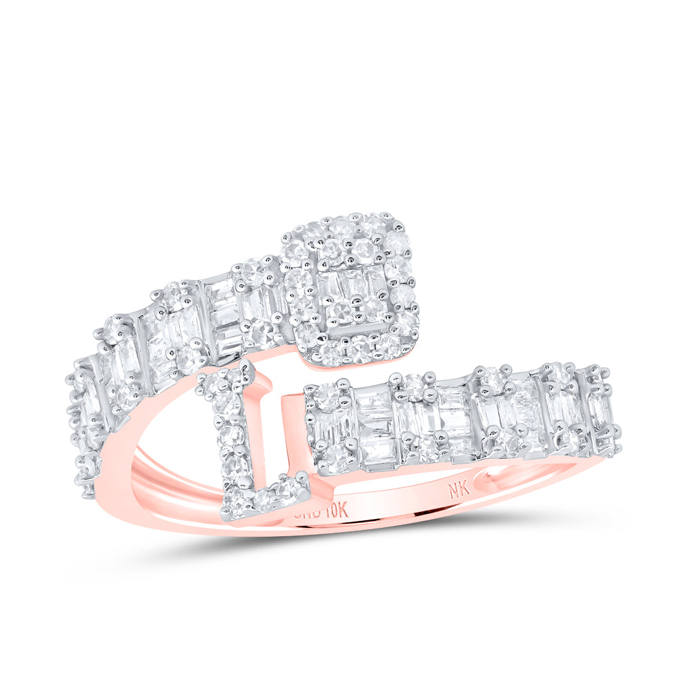10K Rose Gold 1/2Ctw Natural Diamond Fashion Initial "A" Ladies Cuff Ring