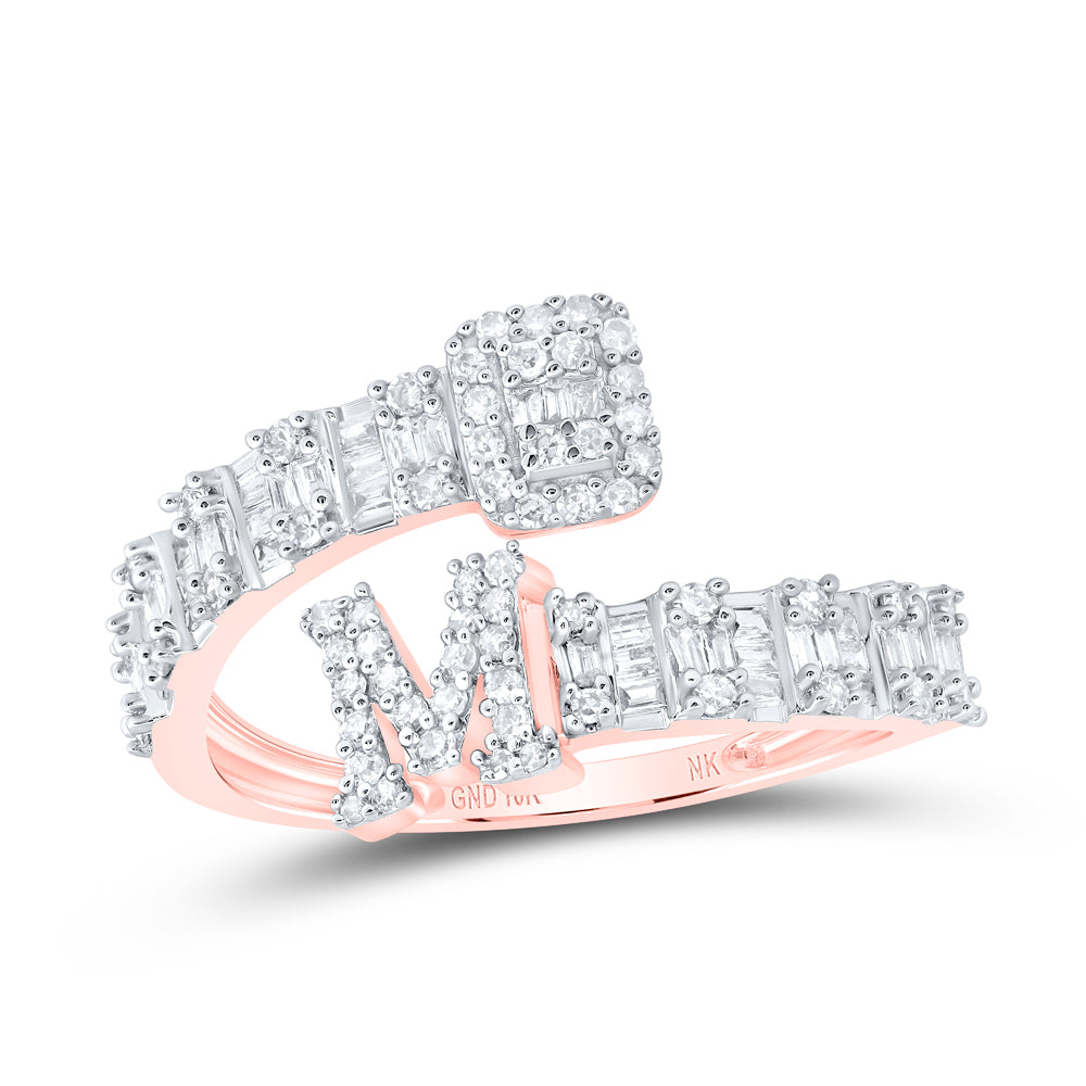10K Rose Gold 1/2Ctw Natural Diamond Fashion Initial "A" Ladies Cuff Ring