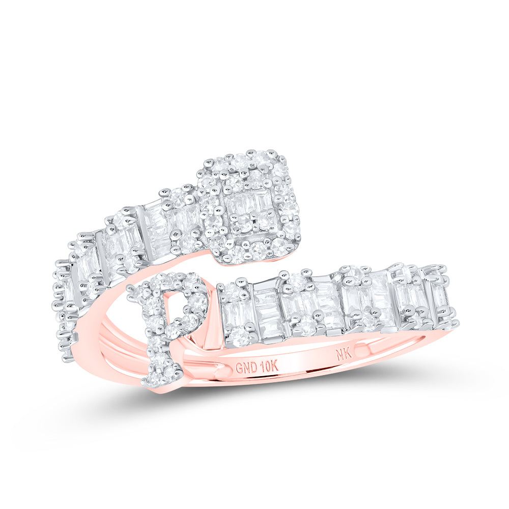 10K Rose Gold 1/2Ctw Natural Diamond Fashion Initial "A" Ladies Cuff Ring