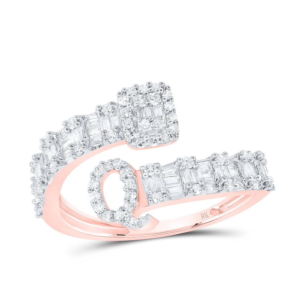 10K Rose Gold 1/2Ctw Natural Diamond Fashion Initial "A" Ladies Cuff Ring