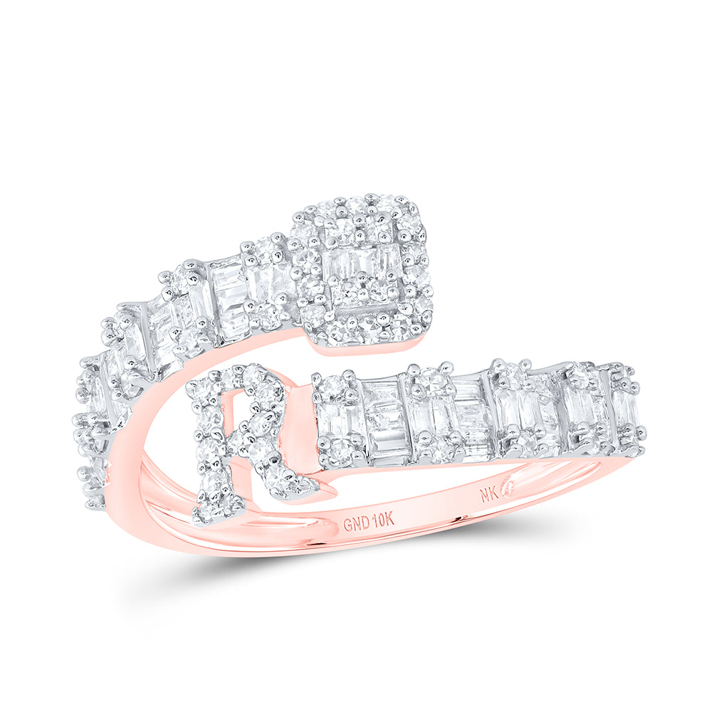 10K Rose Gold 1/2Ctw Natural Diamond Fashion Initial "A" Ladies Cuff Ring